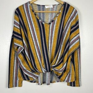 Lavender Field X Anthropologie Striped Multicolor V-Neck Top EUC Like new!